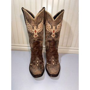 𝅺liberty Black Ladies WESTERN BOOTS  Patriotic eagle  STARS INLAY SIZE 8